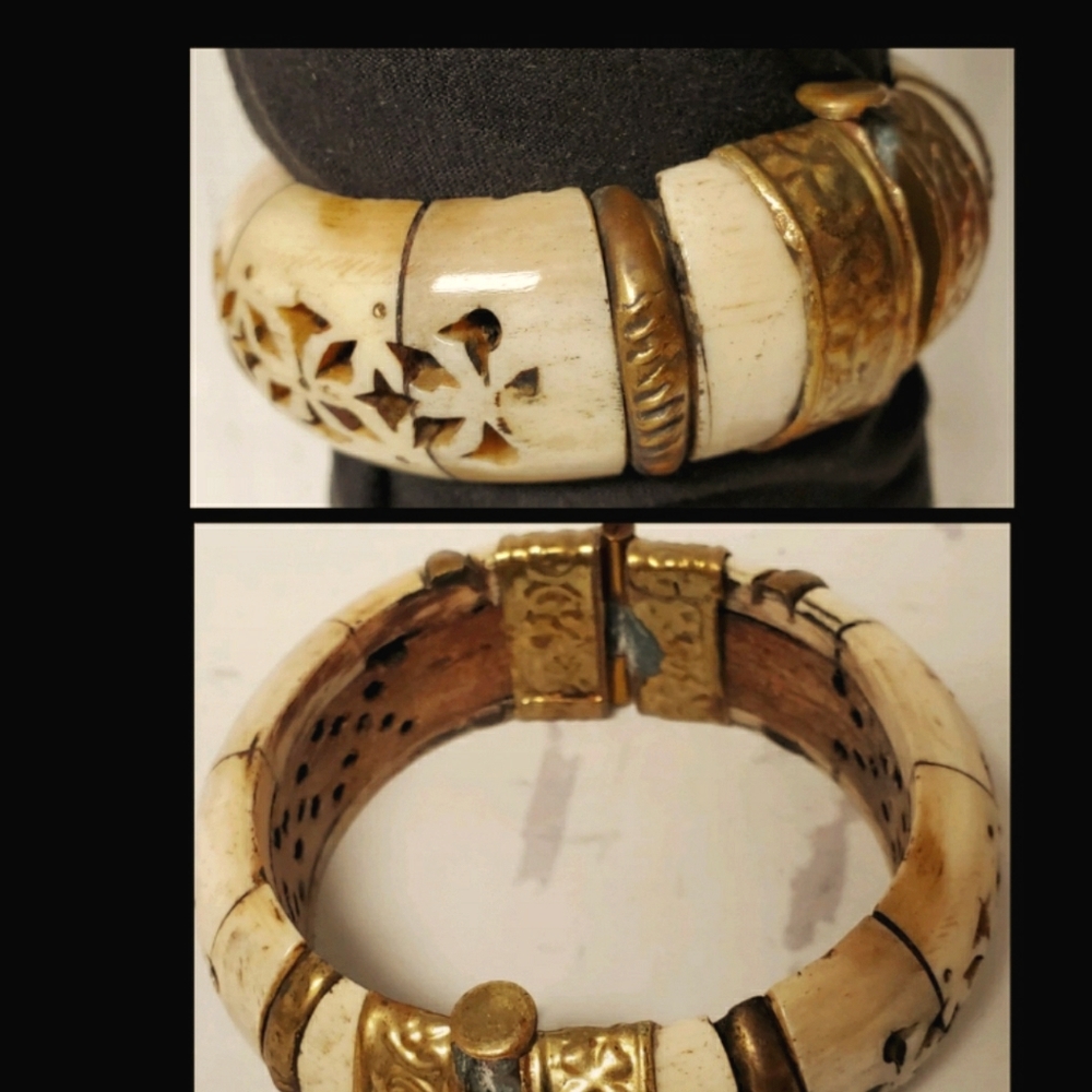 Rare true vintage bone and brass bangle